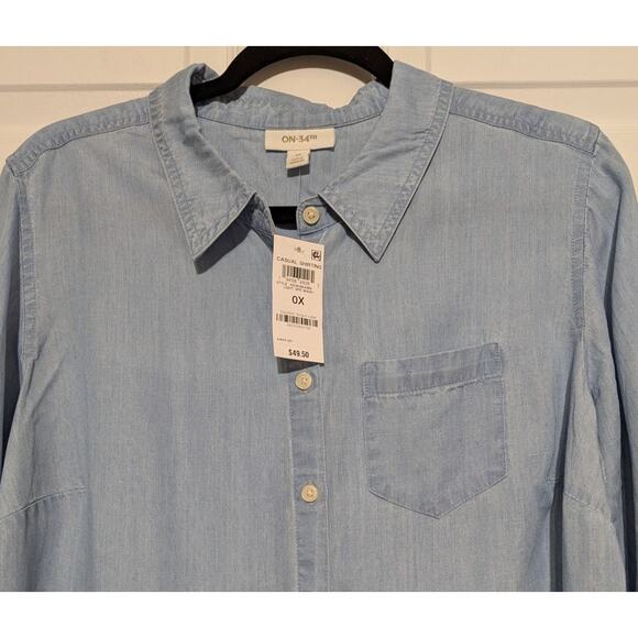 On 34th Women's Chambray Shirt Plus Size 0X Long Sleeve Casual Button Blue Top - Picture 9 of 16